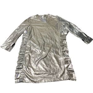 Mini Dress in Silver Reflective Material Plus Size